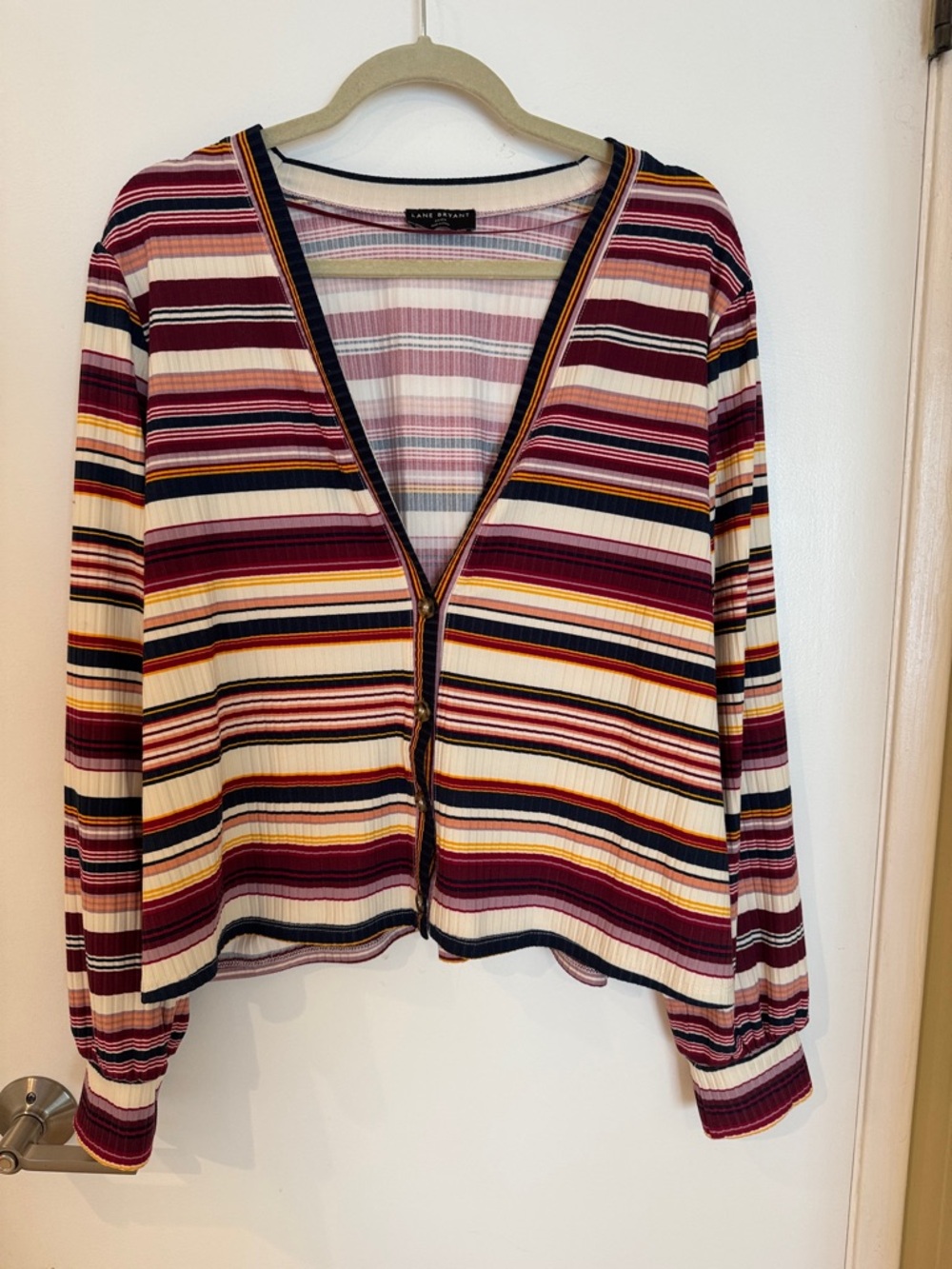 Lane Bryant Multicolor Striped Button-Front Cardigan